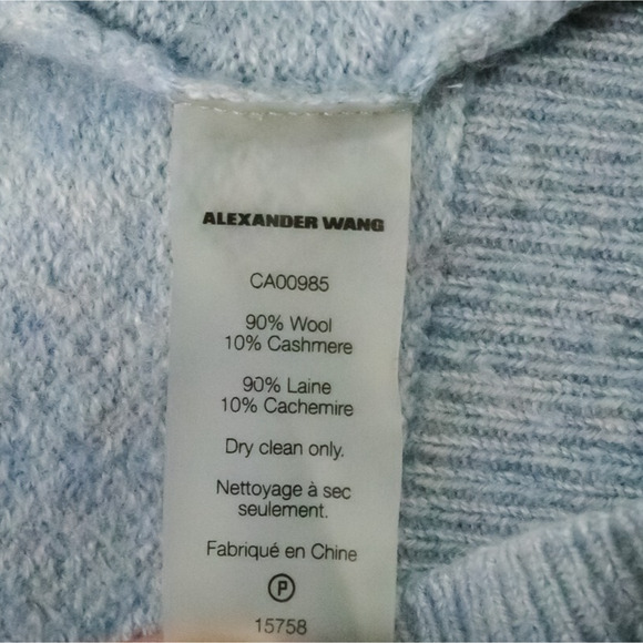 T Alexander Wang Size Medium M Light Blue Crew Neck Wool Cashmere Sweater - Picture 4 of 5